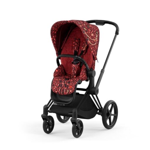 Cybex Priam Matt Black + Lux Seat Pack Rockstar/Rosenrot Red-dark red