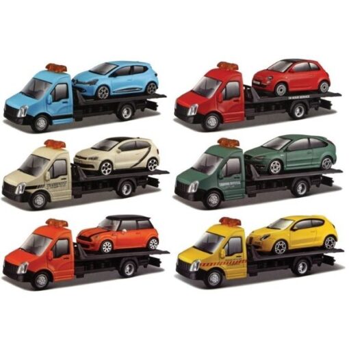 Bburago Street fire Flatbed Transport, car Hauler w/ass 1:43