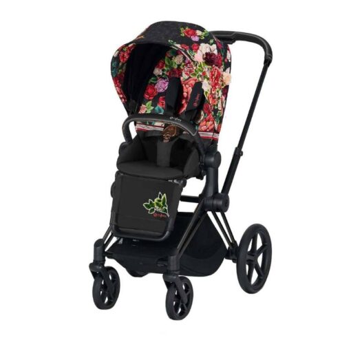 Priam Frame Matt Black + Lux Seat Spring Blossom Dark